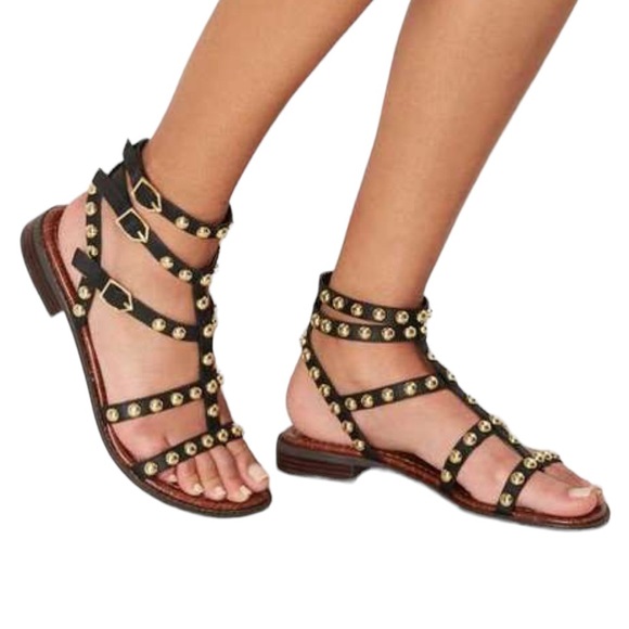 Sam Edelman Shoes - Sam Edelman Eavan Studded Stud Gladiator Ankle Sandals Black Gold 6.5